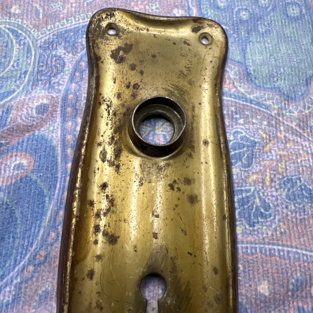Set Of 2 Antique Victorian Brass Door Knob Backplates Keyhole Cast - Picture 5 of 10